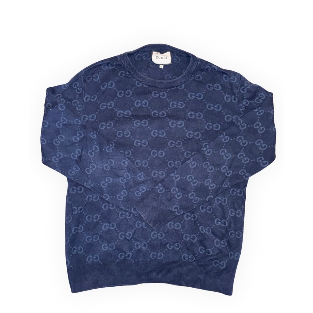 Gucci Men's Navy GG Logo Crewneck Sweater